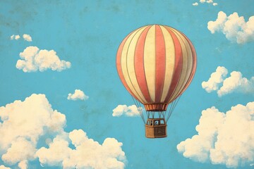 Fototapeta premium A Vintage Hot Air Balloon Soaring Through Fluffy Clouds