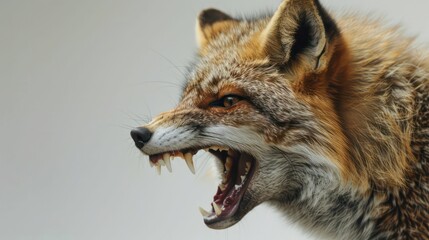 Fototapeta premium a dynamic close-up of a snarling red fox with its sharp teeth exposed, capturing the wild intensity and natural ferocity.