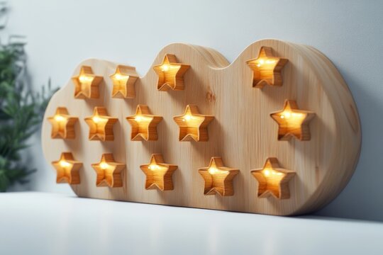 Five Star Rating in Speech Bubble Organic Wood Texture Modern Design Review Satisfaction Feedback