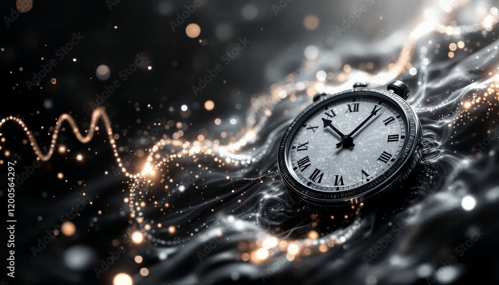 Poster time, abstract concept. clock on a background of abstract waves and lights.