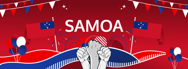 Samoa Independence Day modern greeting banner. 1st June Happy Samoa National Day. Holidays abstract concept in flag colors. Great for event like carnival, feast poster, support, culture and tourism
