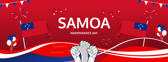 Samoa Independence Day modern greeting banner. 1st June Happy Samoa National Day. Holidays abstract concept in flag colors. Great for event like carnival, feast poster, support, culture and tourism