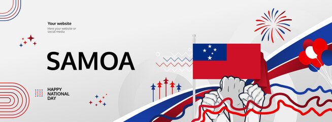 Samoa Independence Day modern greeting banner. 1st June Happy Samoa National Day. Holidays abstract concept in flag colors. Great for event like carnival, feast poster, support, culture and tourism