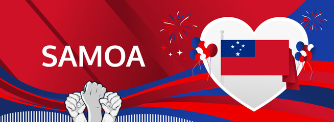 Samoa Independence Day modern greeting banner. 1st June Happy Samoa National Day. Holidays abstract concept in flag colors. Great for event like carnival, feast poster, support, culture and tourism