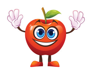 Red apple character raising hands, full of excitement. Vector cartoon illustration