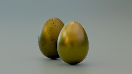 eggs featuring one prominently cracked egg