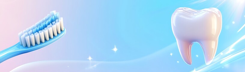 Clean Toothbrush and Healthy White Tooth on a Blue Background