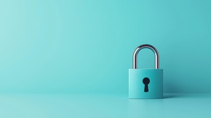 Blue Padlock on Turquoise Background for Security Concept