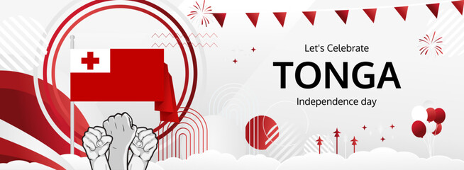 Tonga Independence Day modern greeting banner. 4th June Happy Tonga National Day. Holidays abstract concept in flag colors. Great for event like carnival, feast poster, support, culture and tourism