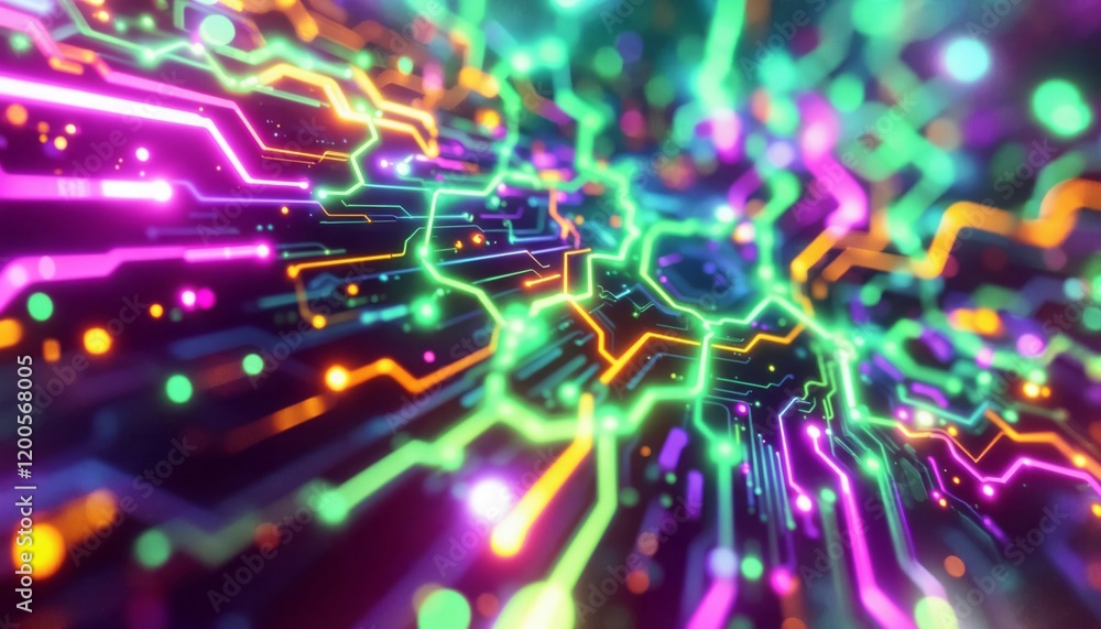 Poster abstract technological background with neon circuit board lines. concept of high tech, innovation, a