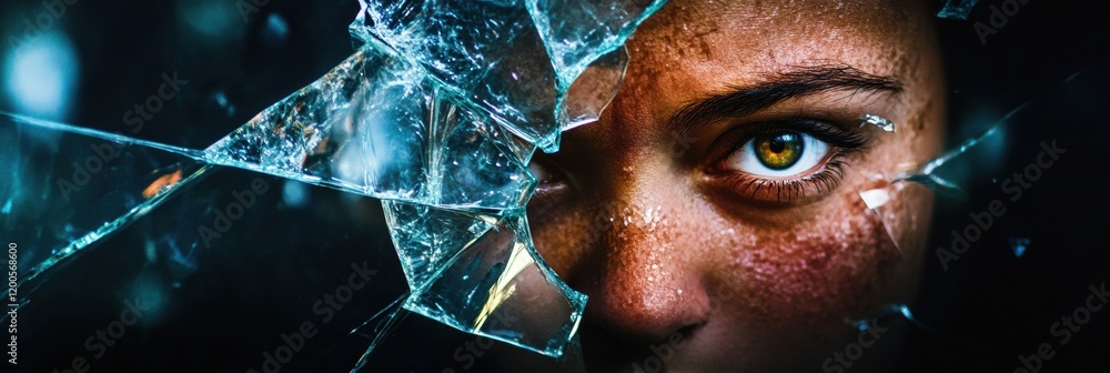 Fototapete reflections of a fractured identity through broken glass capturing the essence of vulnerability and 