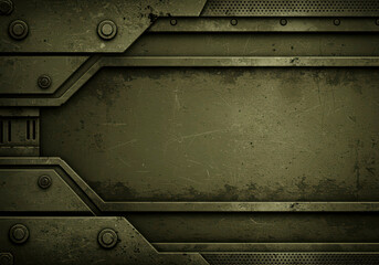 Military abstract background with grungy metal texture in khaki tones, perfect for an army banner or wallpaper with copy space.