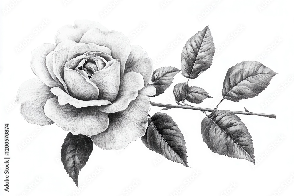 Poster blooming rose displaying intricate detail on a white background for elegant presentation. generative