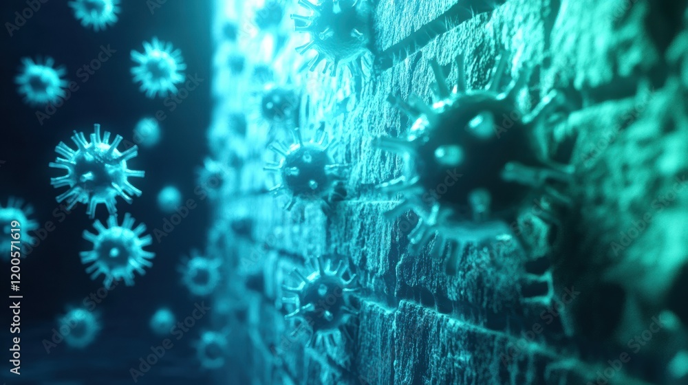 Aufkleber Strong glowing wall creates protective barrier deflecting harmful viruses in a vibrant, high tech environment. Generative AI