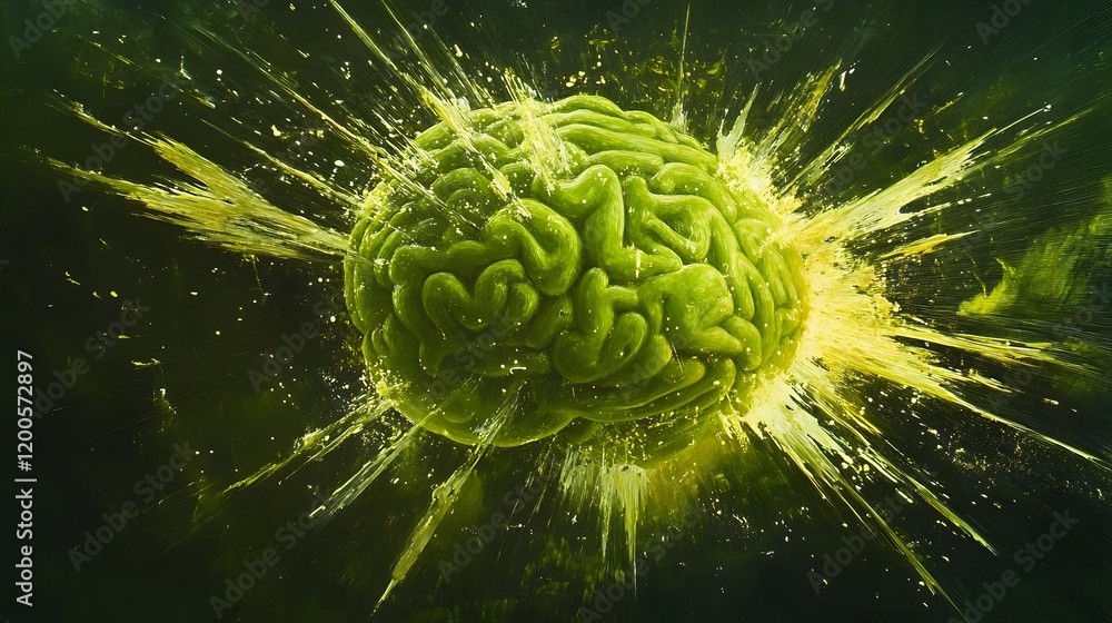 Poster exploding green brain abstract art image