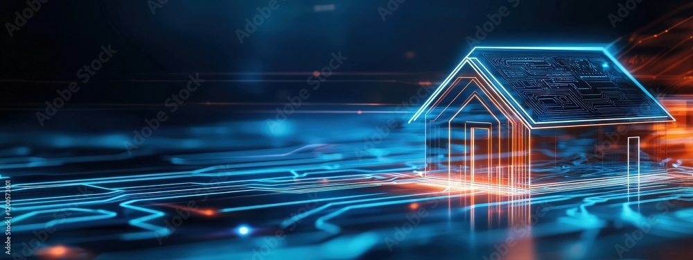 Wall mural digital home concept with circuit pattern design