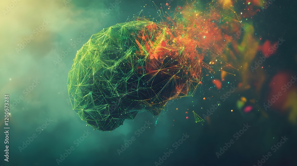 Poster abstract brain disintegrating colorful particles