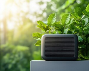 Modern Speaker Surrounded by Lush Greenery
