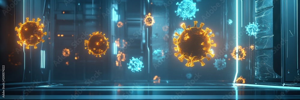 Aufkleber glowing wall effectively deflects viruses in a futuristic laboratory environment. generative ai