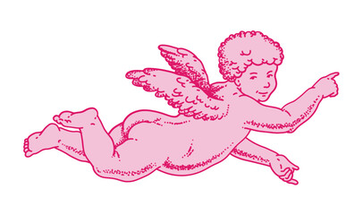 Pink cherub outlines and line art for Valentine's Day with cupid vector. Vector symbol of love and romantic. Antique Angel Baby Cupid illustration for printing on cards, invitations, tattoo