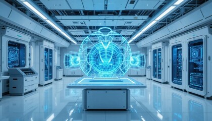 Futuristic Tech Lab: Holographic Interface in Advanced Research Facility