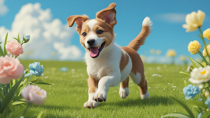 A cute Jack Russell Terrier playing with a ball on the grass