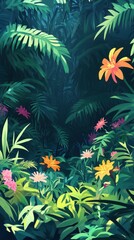 Lush Tropical Garden Flowers and Foliage
