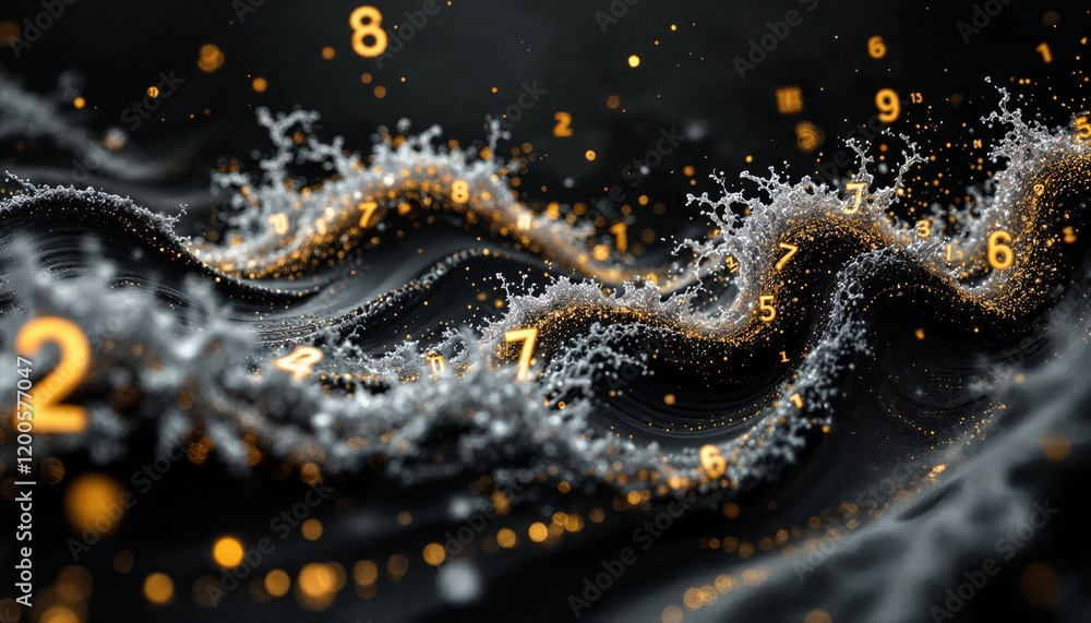 Poster abstract wave of digital data with glowing numbers. concept of big data, information flow, and techn
