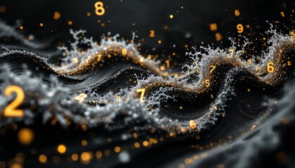 Abstract wave of digital data with glowing numbers. Concept of big data, information flow, and technology.