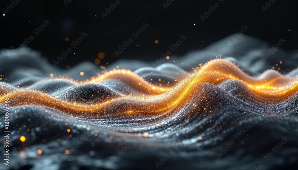 Poster abstract wave background with glowing particles. concept of technology, innovation, and digital tran