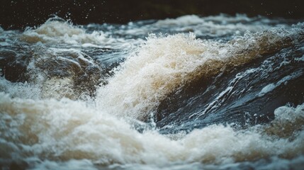 An expert kayaker performing a roll to recover from a flip in the middle of a wild and rushing river.