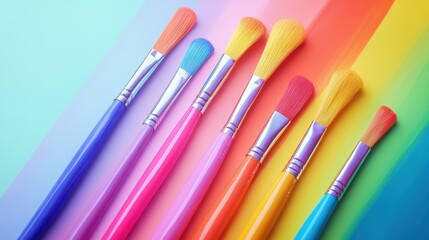 Naklejka premium Used paint brushes on a colorful painter palette 