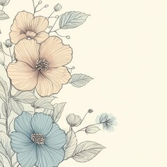 Fototapeta premium Elegant Pastel Flowers and Delicate Line Art Botanical Design