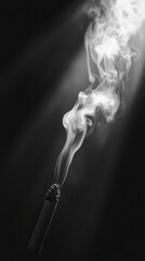 Cigarette Smoke Curls Dramatically in a Beam of Light Against a Dark Backdrop. Generative AI