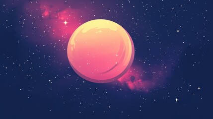 Pink Planet in a Starry Cosmic Nebula