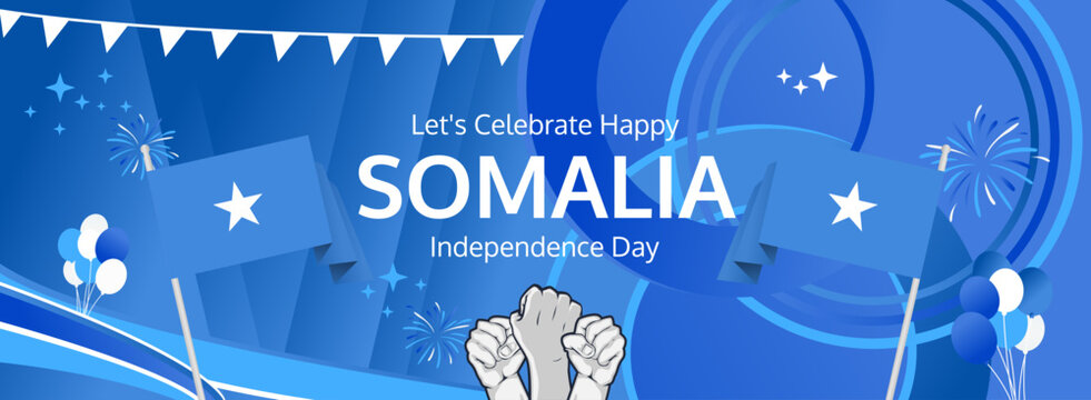 Somalia Independence Day modern greeting banner. 26 June Happy Somalia National Day. Holiday abstract concept in flag colors. Great for event like carnival, feast poster, support, culture and tourism