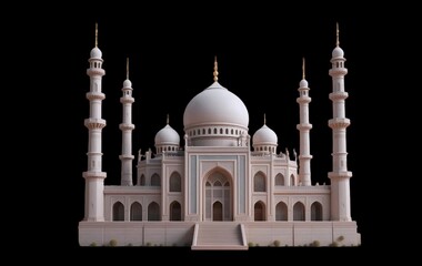 3D Claymorphism Mosque with Yellow Lighting, Sharp and Fine Feature Details, HD Finish on Transparent Backgrounds
