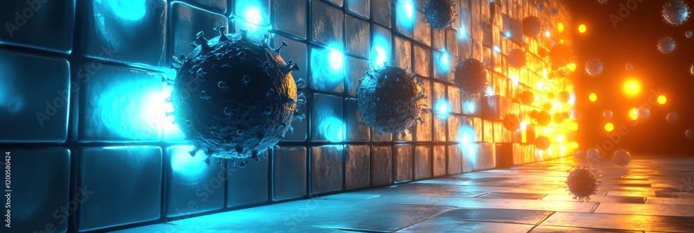Fototapete strong glowing wall effectively deflects viruses in a futuristic setting with vibrant colors. genera