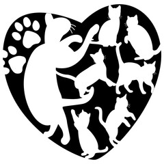 shape love with cat pattern, vector illustration, cute abstract style