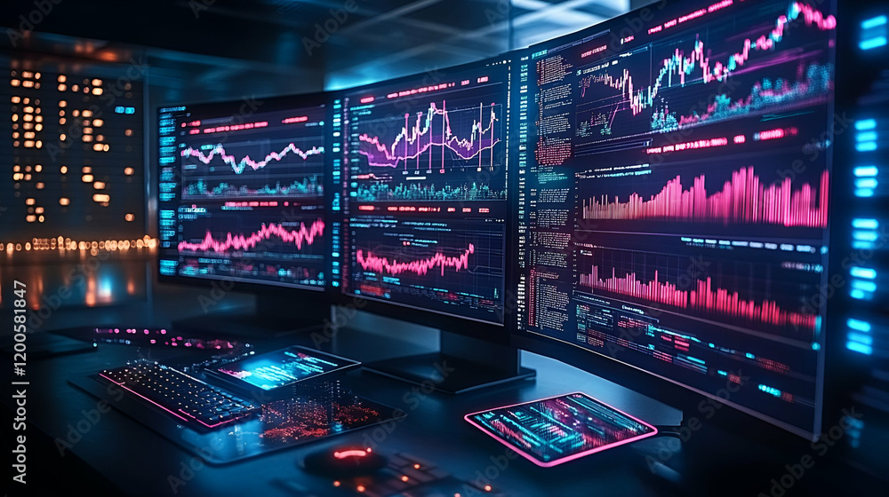 Aufkleber night trader analyzing market data graphs