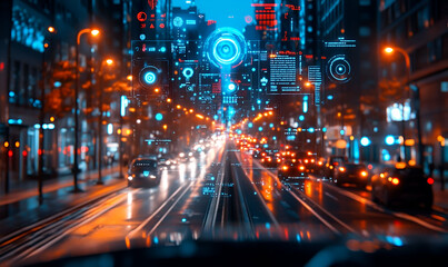 Fototapeta premium City Street Night Traffic HUD