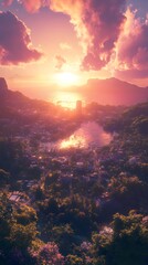 Fototapeta premium Breathtaking sunset over the serene coastal landscape with vibrant colors.