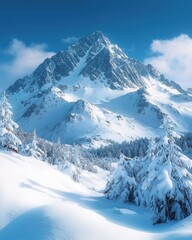 Obraz premium Majestic snowy mountain peaks in winter wonderland high-resolution textures serene landscape aerial view nature