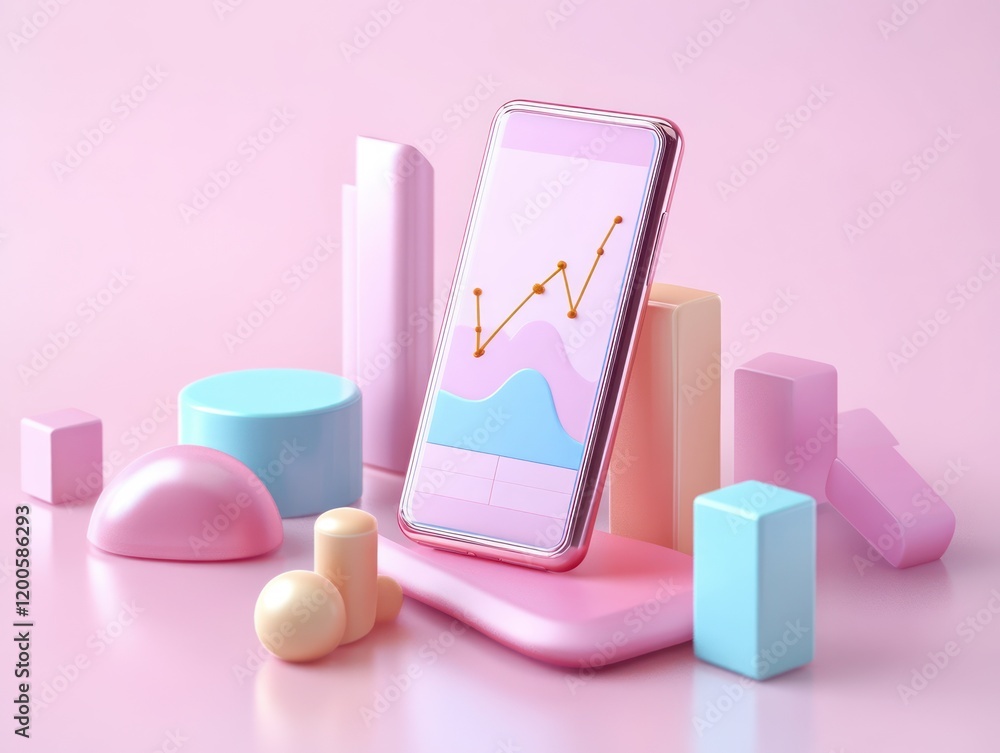 Fototapete stock trading and data analysis in 3d with mobile technology and search engine optimization concepts