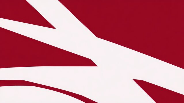a close up of a red and white logo with a white arrow,