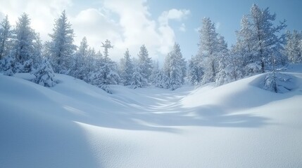 Fototapeta premium Winter wonderland adventure snow-covered forests high-resolution textures scenic landscape tranquil environment