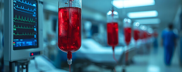 Hospital IV drip, EKG monitor, ward