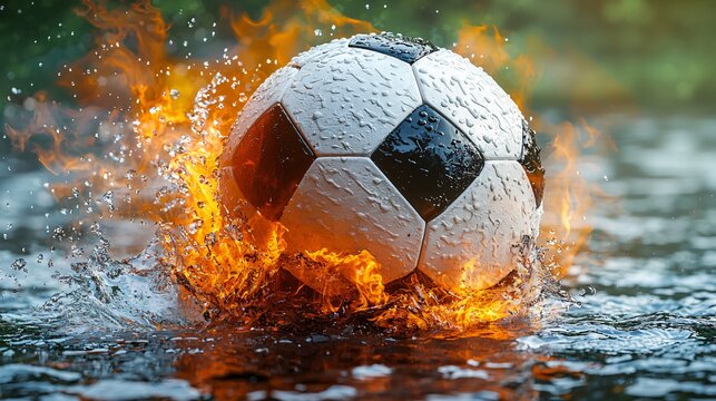 Fiery Football Splashing Into Water Dramatic Action Shot