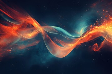 Obraz premium Abstract fiery orange and teal wave design in space. Ideal for projects related to energy, technology, or the cosmos.