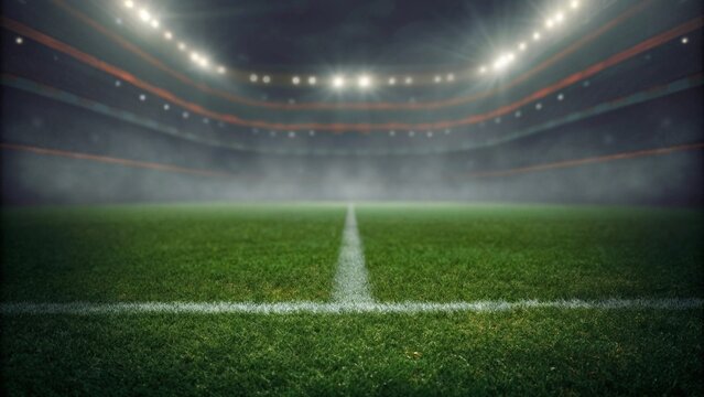 textured soccer game field with neon fog - center, midfield